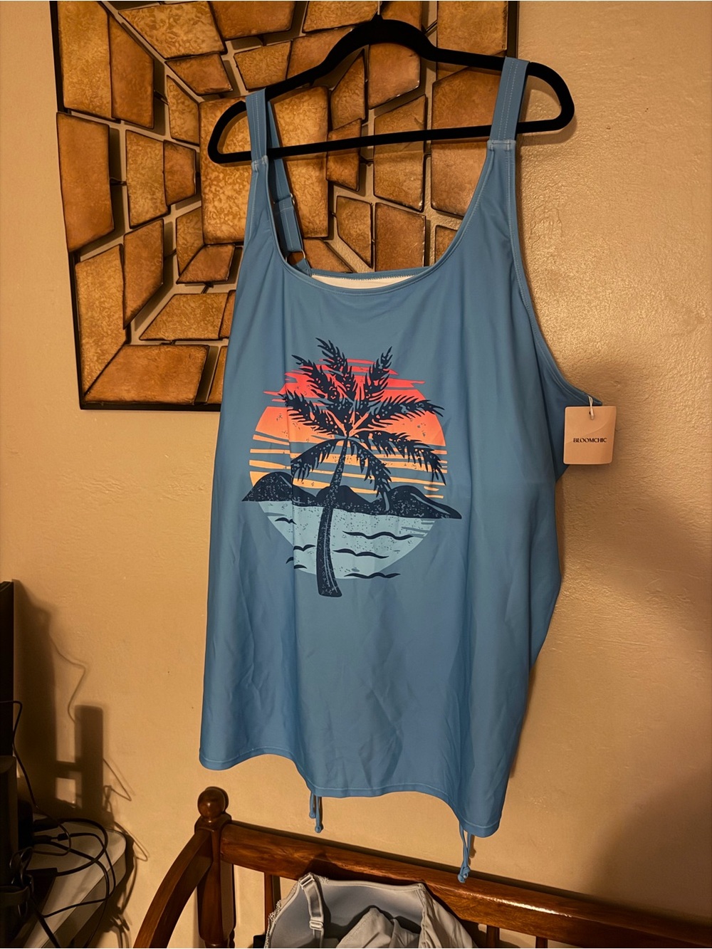 BloomChic Tropical Sunset Palm Tank Top - Blue